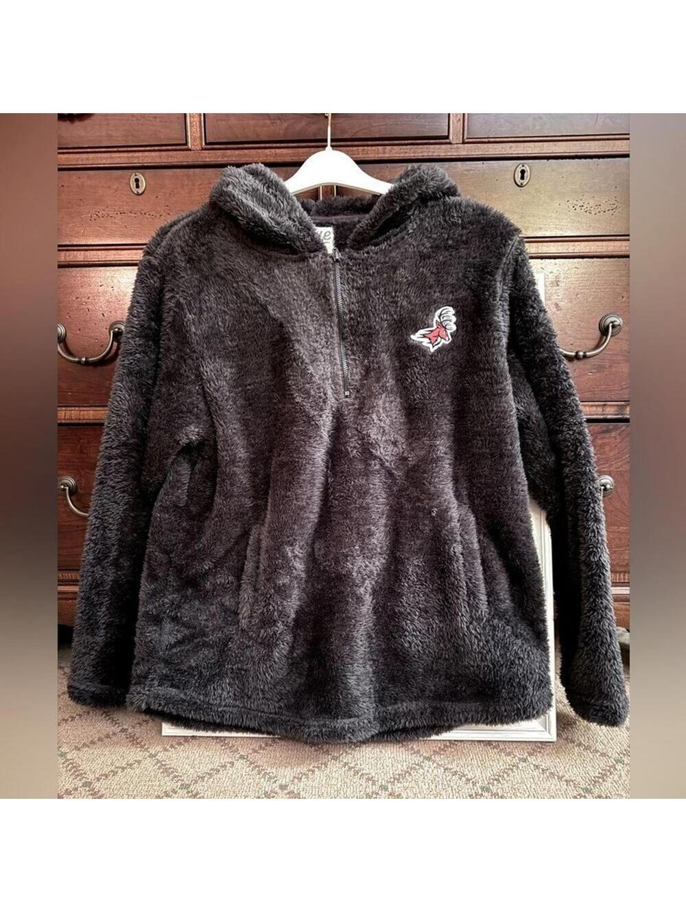 Blue 84 Fairfield Stags gray hooded teddy bear fleece 1/4 zip pullover L